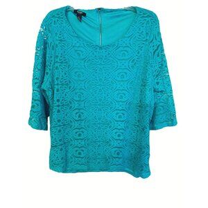Alfani Lace Layered Zipper Back Teal Lace Overlay Blouse Cotton Blend Size 3X